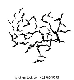 Halloween background with black bats on white. Halloween party card background template. black flying bats.
