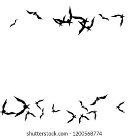 Halloween background with black bats on white. Halloween party card background template. black flying bats.

