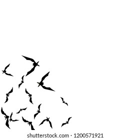 Halloween background with black bats on white. Halloween party card background template. black flying bats.
