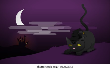 Halloween background with black cat