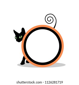 Halloween background with a black cat and a bat. Vector illustration.