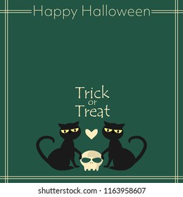 Halloween background with Black cats ,skull and Happy Halloween text.