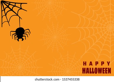 Halloween background with black spider and spider web