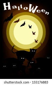 Halloween Background of Black Terrible Halloween Cats with Halloween Bats in Halloween Celebration 