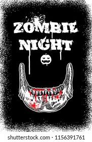 Halloween background in black and white with hand drawing. Vector 