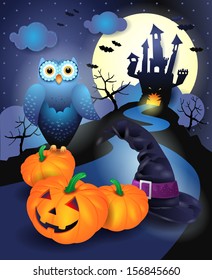 Halloween background in blue, vector 