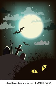 Halloween background with bright full moon. VECTOR