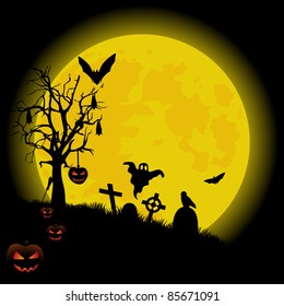 Halloween background with bright full moon. VECTOR