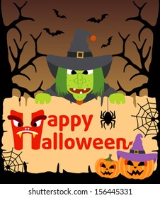 Halloween background card with Witch 