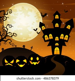 Halloween background with cartoon black pumpkins character .Vector illustration