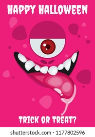 Halloween background with cartoon expression monster, Happy Halloween and Trick or Treat? text.