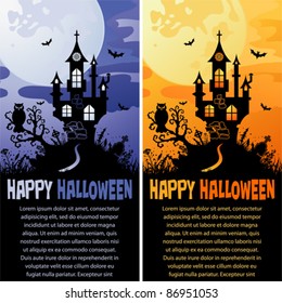 Halloween background with Castle in different colors, element for design, vector illustration