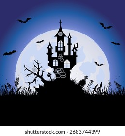 Halloween-Hintergrund mit Schloss, Element für Design, Vektorgrafik
