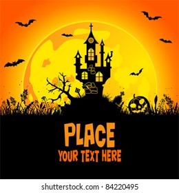 Halloween background with castle, element for design, vector illustration