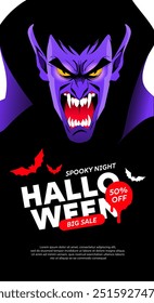 Halloween background with castle, graveyard and bats. Vector illustration.