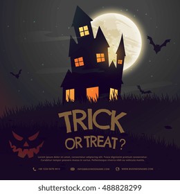 halloween background with castle and moon