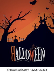halloween background with castle and tree