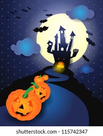 Halloween background with castle, vector