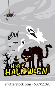 Halloween background with cat haunted house