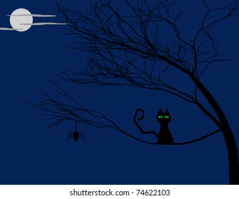 Halloween Background of a Cat in a Tree