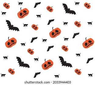 halloween background with cats, pumpkins and bats