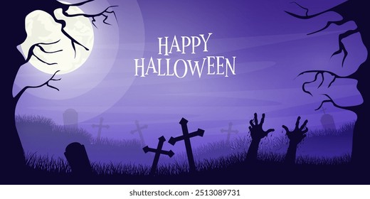 Halloween background with cemetery landscape