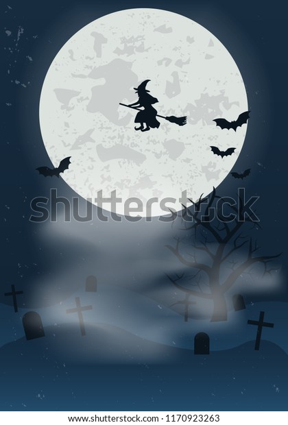 Halloween Background Cemetery Night Full Moon Stock Vector