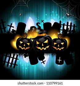 Halloween background with cemetery and pumpkin