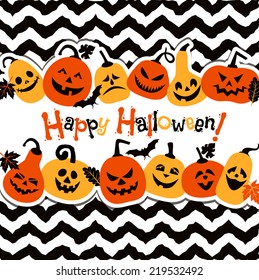 Halloween background of cheerful pumpkins.