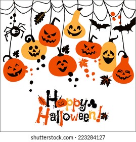 Halloween background of cheerful pumpkins.