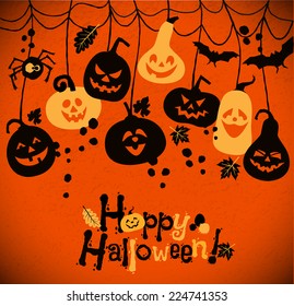 Halloween background of cheerful pumpkins.