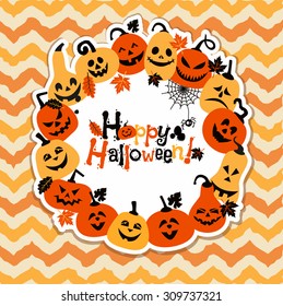 Halloween background of cheerful pumpkins.