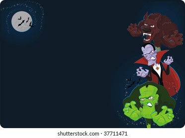 halloween background with classic monsters