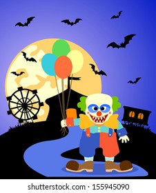 Halloween background with Clown and full moon