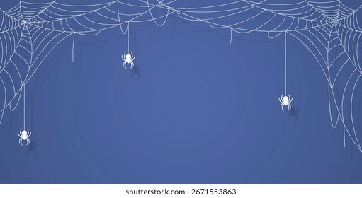 Fondo de Halloween con telarañas y arañas en el fondo azul