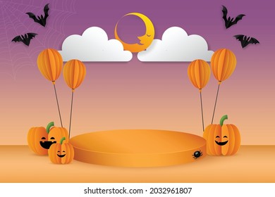 Halloween background concept podium display product promotion, vector illustration.