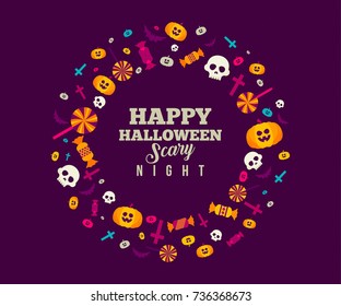 Halloween Background with Creative Flat Vector Spooky Characters Illustration, Ideal For Banner, Postcard, Invitation, Web, Page, Cover
