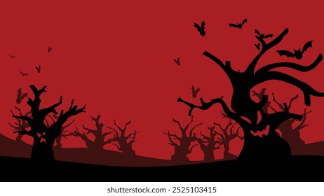 Halloween Background Creepy Tree Red Sky in Vector Art