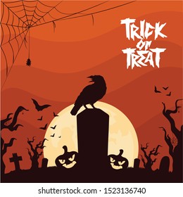 Halloween Background with crow at the graveyard