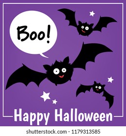 Halloween background with cute bats and Happy Halloween text.