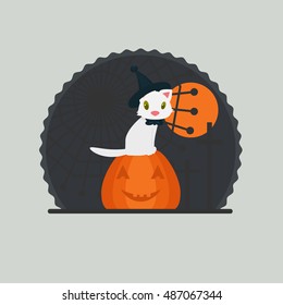 Halloween background with cute cat vector illustration