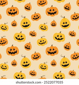 Halloween background with cute pumpkin lanterns. Seamless pattern concept. Vector illustration