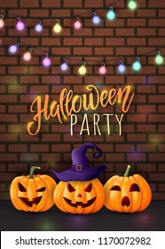 Halloween background, cute pumpkins. Greeting card for party and sale. Autumn holidays. Vector illustration EPS10.
