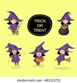 Halloween Background cute set A witch  vector illustration