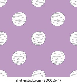 Halloween background with cute smiling mummy heads. Cartoon vector seamless pattern.