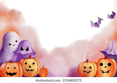 Halloween background cute watercolor illusration