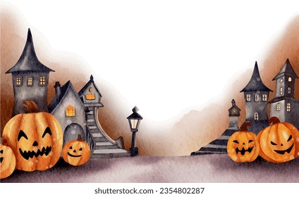 Halloween background cute watercolor illusration