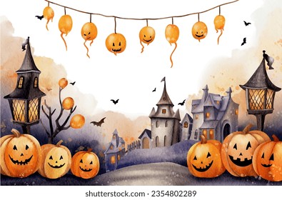 Halloween background cute watercolor illusration