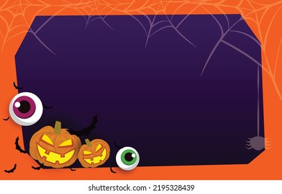 Halloween background. Decorated with ghost pumpkins, eyes ball, bats and spiders. with copy space. Horror and Ghost Day Concept Illustration Vector