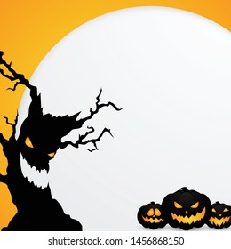 Halloween background decorated with pumpkins and demon trees